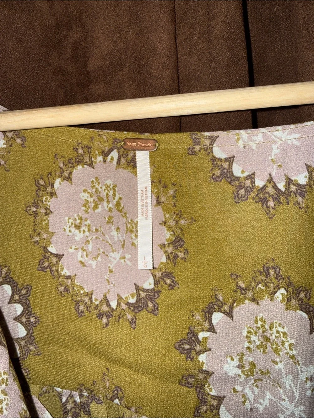 Free People Olive Green Floral Draped Blouse